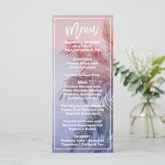 Tropische Kaart van het menu Dinner-menu Zonnezons (Staand voorkant)