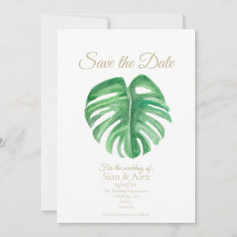 Tropische kaas plant blad met platte plaat waarop  save the date