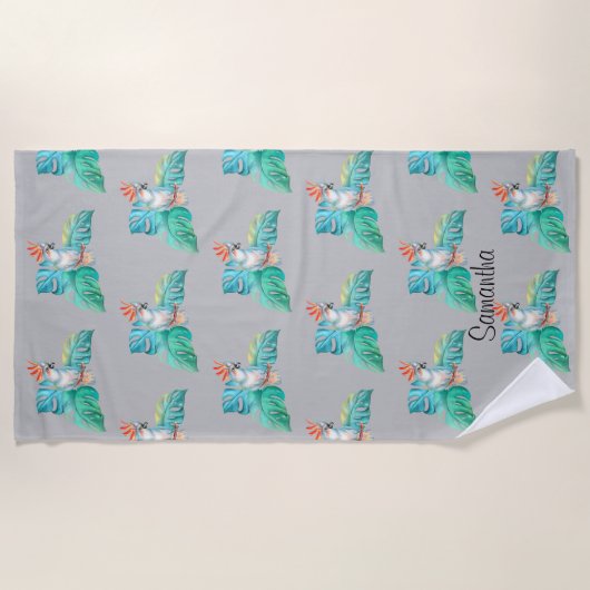 Tropische kaketoe papegaai gepersonaliseerde stran strandlaken (Voorkant)