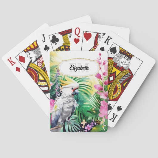 Tropische kaketoe papegaai oerwoud waterverf bloem pokerkaarten (Achterkant)
