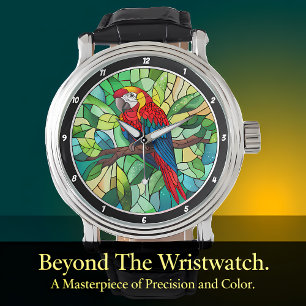 Tropische Kaleidoscoop" - Glas-in-lood Papegaai Horloge