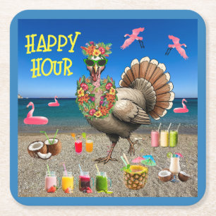 Tropische kalkoen Happy Hour Thanksgiving Kartonnen Onderzetters