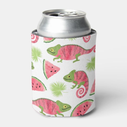 Tropische kameleons, watermeloenen: schattig patro blikjeskoeler (Blikje Voorkant)