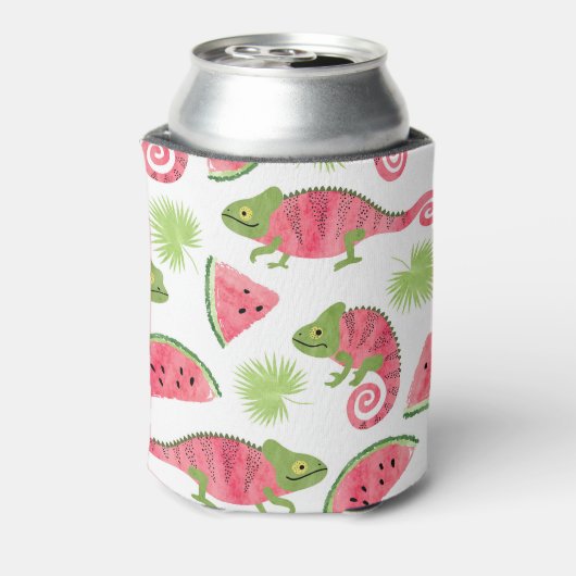 Tropische kameleons, watermeloenen: schattig patro blikjeskoeler (Blikje Achterkant)