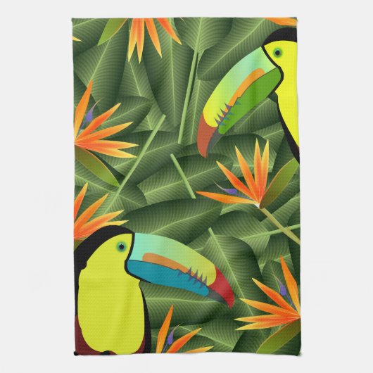 Tropische kanonnen en vogels van het paradijs theedoek (Verticaal)