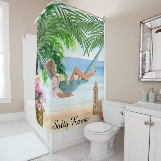 *~* Tropische Karma Beach Woman Hammock AR29 Showe Douchegordijn (In situ)