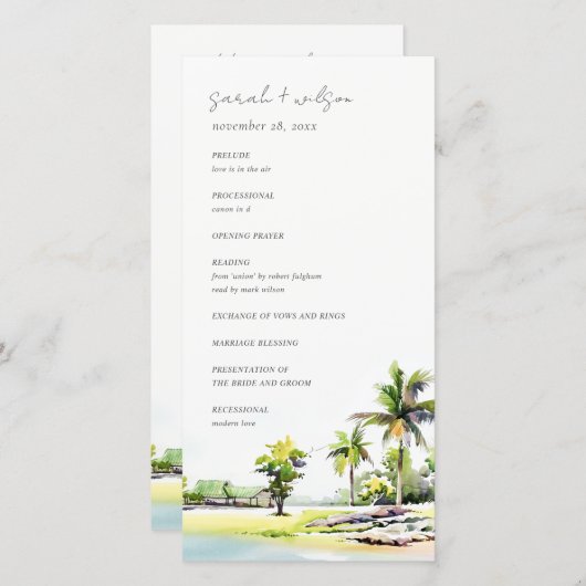 Tropische kastal Palm Trees Wedding Program Card Bedankkaart (Voorkant / Achterkant)