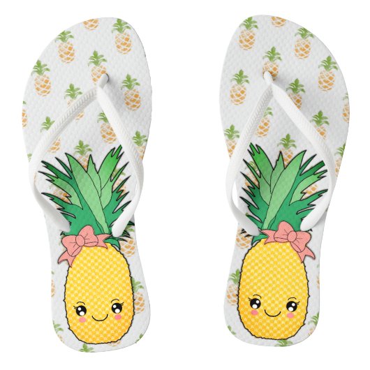 Tropische Kawaii Ananas Kustfruit Voedsel thema Teenslippers (Voetbed)