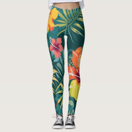 Tropische Kawung Batik met Hibiscus Leggings