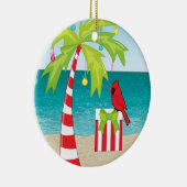 Tropische keizerpalm Rood kerstmandinaal Keramisch Ornament (Rechts)