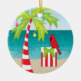Tropische keizerpalm Rood kerstmandinaal Keramisch Ornament