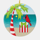 Tropische keizerpalm Rood kerstmandinaal Keramisch Ornament (Achterkant)