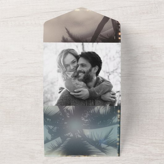 Tropische  keizerspalm rond de bomen all in one uitnodiging (Buitenkant)