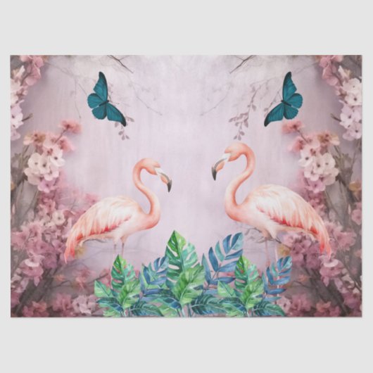 Tropische kersenbloesem en roze flamingo's Decoupa Tissuepapier (Voorkant)