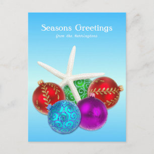 Tropische Kerst Blau Zeester Aangepaste Postkaart Feestdagenkaart