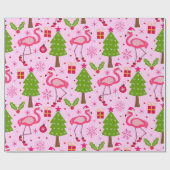 Tropische kerst flamingo met dennenboom op roze cadeaupapier (Vlak)