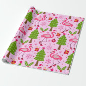 Tropische kerst flamingo met dennenboom op roze cadeaupapier (Uitgerold)