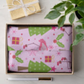 Tropische kerst flamingo met dennenboom op roze tissuepapier (Geschenk)