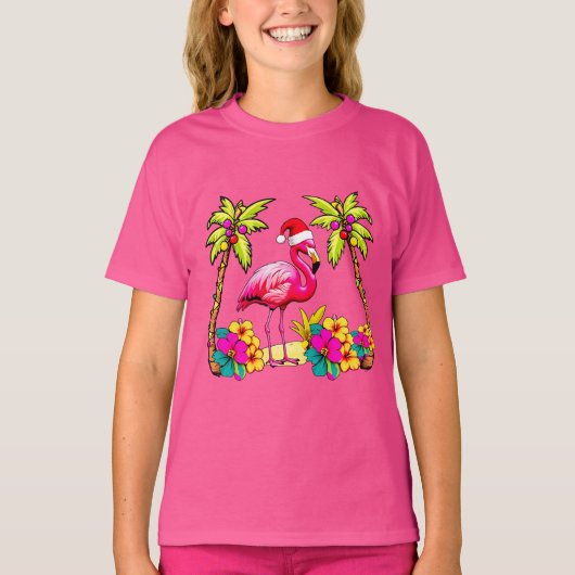 Tropische Kerst Flamingo T-Shirt voor Feestelijk (Voorkant)