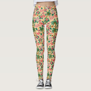 Tropische Kerst Flamingo's en Palmbomen Leggings