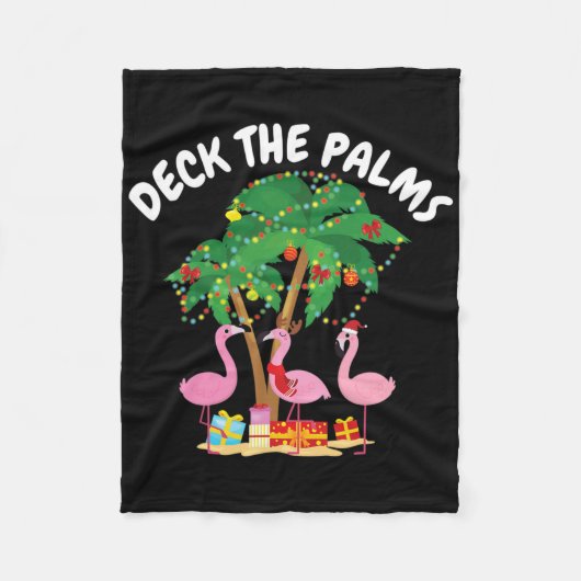 Tropische Kerst Florida Flamingo Deck The Palms Fleece Deken (Voorkant)