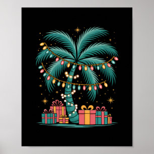 Tropische Kerst Hawaiaanse Kerstman Palmboom Met L Poster