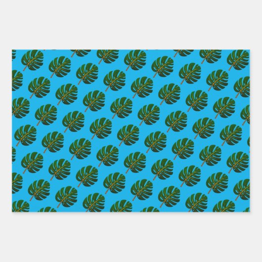 Tropische kerst in juli Monstera bladpatroon Inpakpapier Vel (Voorkant 3)