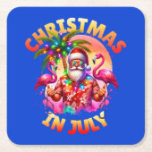 Tropische kerst in juli Palmbomen & Flamingo's Kartonnen Onderzetters (Voorkant)