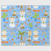 Tropische Kerst Juli Sneeuwman Cactus Zomer Kerstm Cadeaupapier (Vlak)