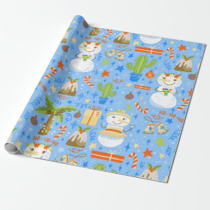 Tropische Kerst Juli Sneeuwman Cactus Zomer Kerstm Cadeaupapier