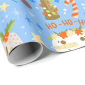 Tropische Kerst Juli Sneeuwman Cactus Zomer Kerstm Cadeaupapier (Rol Hoek)