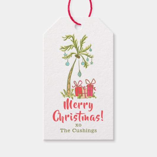 Tropische Kerst met Palm Tree Cadeaus Coastal Cadeaulabel (Voorkant)