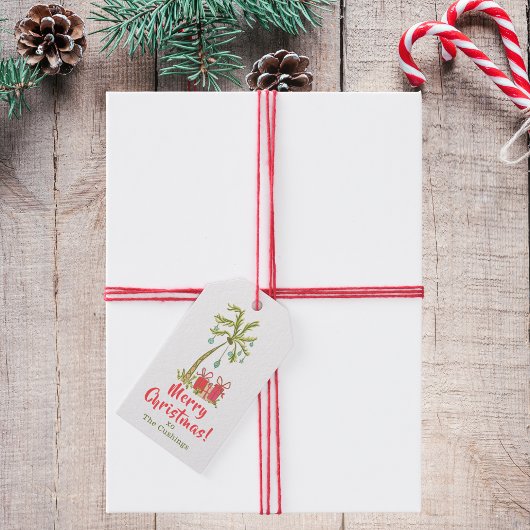 Tropische Kerst met Palm Tree Cadeaus Coastal Cadeaulabel