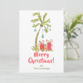 Tropische Kerst met Palm Tree Cadeaus Coastal Feestdagenkaart (Staand voorkant)