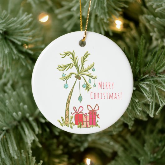 Tropische Kerst met Palm Tree Cadeaus Coastal Keramisch Ornament (Boom)
