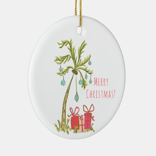 Tropische Kerst met Palm Tree Cadeaus Coastal Keramisch Ornament (Rechts)