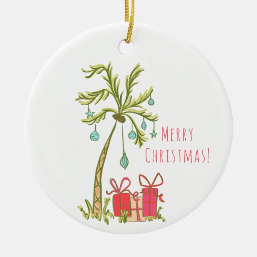 Tropische Kerst met Palm Tree Cadeaus Coastal Keramisch Ornament (Voorkant)