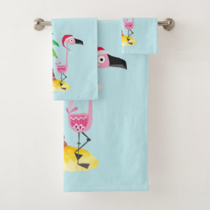 Tropische kerst met roze flamingo bad handdoek
