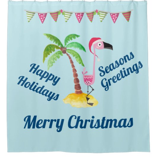 Tropische kerst met roze flamingo douchegordijn (Voorkant)