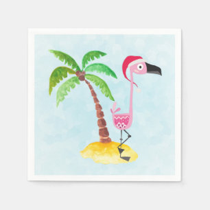 Tropische kerst met roze flamingo servet
