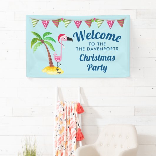 Tropische kerst met roze flamingo spandoek (Insitu)