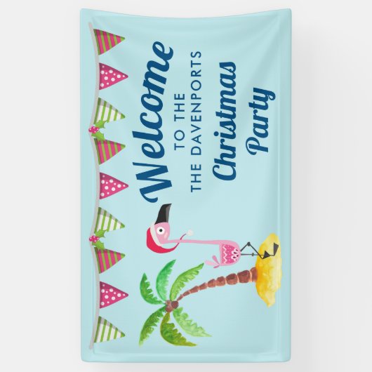 Tropische kerst met roze flamingo spandoek (Verticaal)