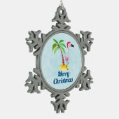 Tropische kerst met roze flamingo tin sneeuwvlok ornament (Links)
