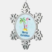 Tropische kerst met roze flamingo tin sneeuwvlok ornament (Rechts)