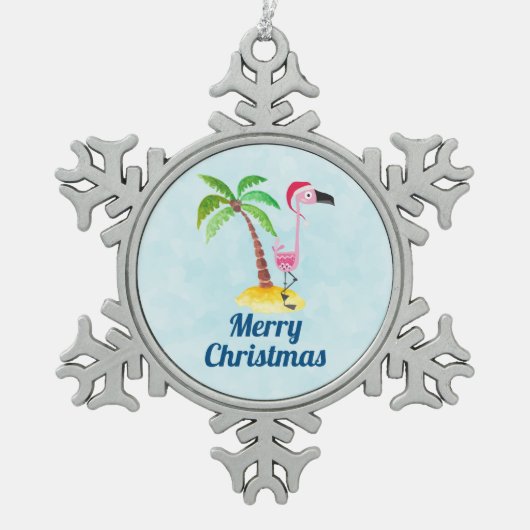 Tropische kerst met roze flamingo tin sneeuwvlok ornament (Voorkant)