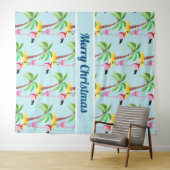 Tropische kerst met roze flamingo wandkleed (In Situ (horizontaal))