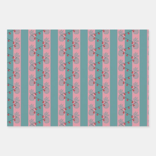Tropische Kerst - Moderne Preppy Roze Ananas Inpakpapier Vel (Voorkant 3)