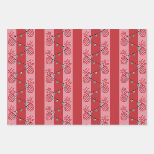 Tropische Kerst - Moderne Preppy Roze Ananas Inpakpapier Vel (Voorkant)