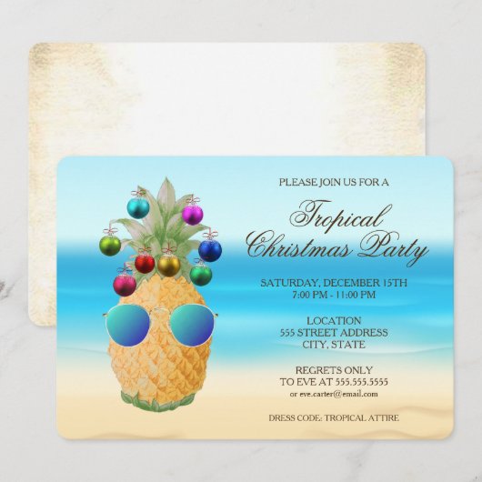 Tropische Kerst Pijnboom | Feest Uitnodiging (Voorkant / Achterkant)