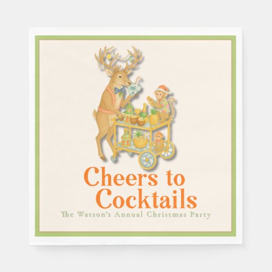 Tropische kerst proost op cocktails servet (Voorkant)